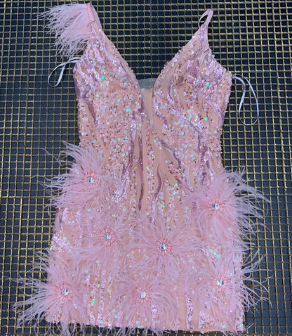 Antonella Mini Dress with Feather Sequin Embellishments