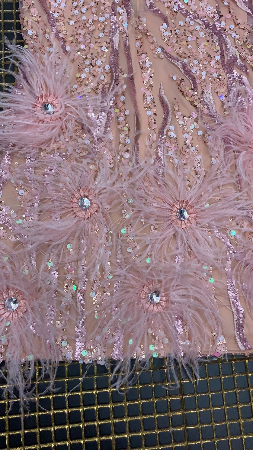 Antonella Mini Dress with Feather Sequin Embellishments