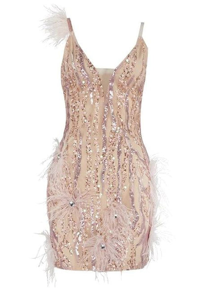 Antonella Mini Dress with Feather Sequin Embellishments