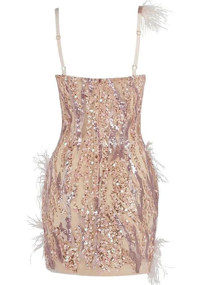 Antonella Mini Dress with Feather Sequin Embellishments