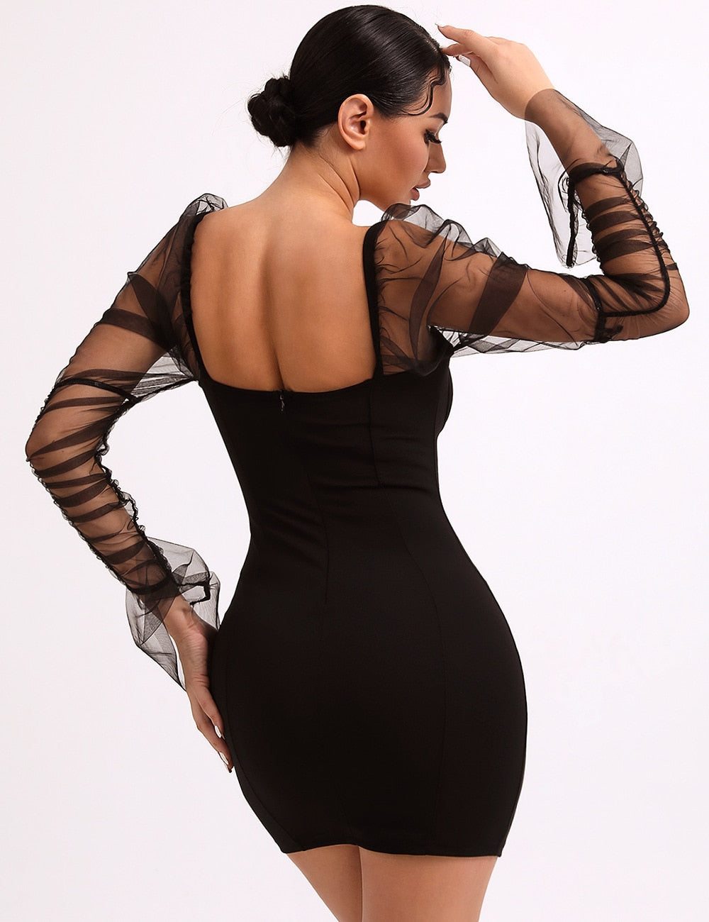 Chic Arletta Mesh Dress with Voluminous Puff Sleeves