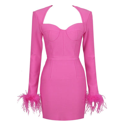 Candace Long Sleeve Feather Dress