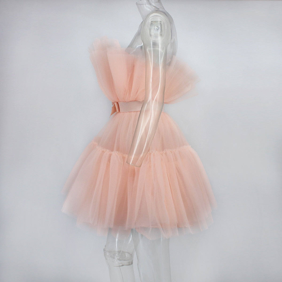Graceful Mesh Ruched Dress with Refined Details