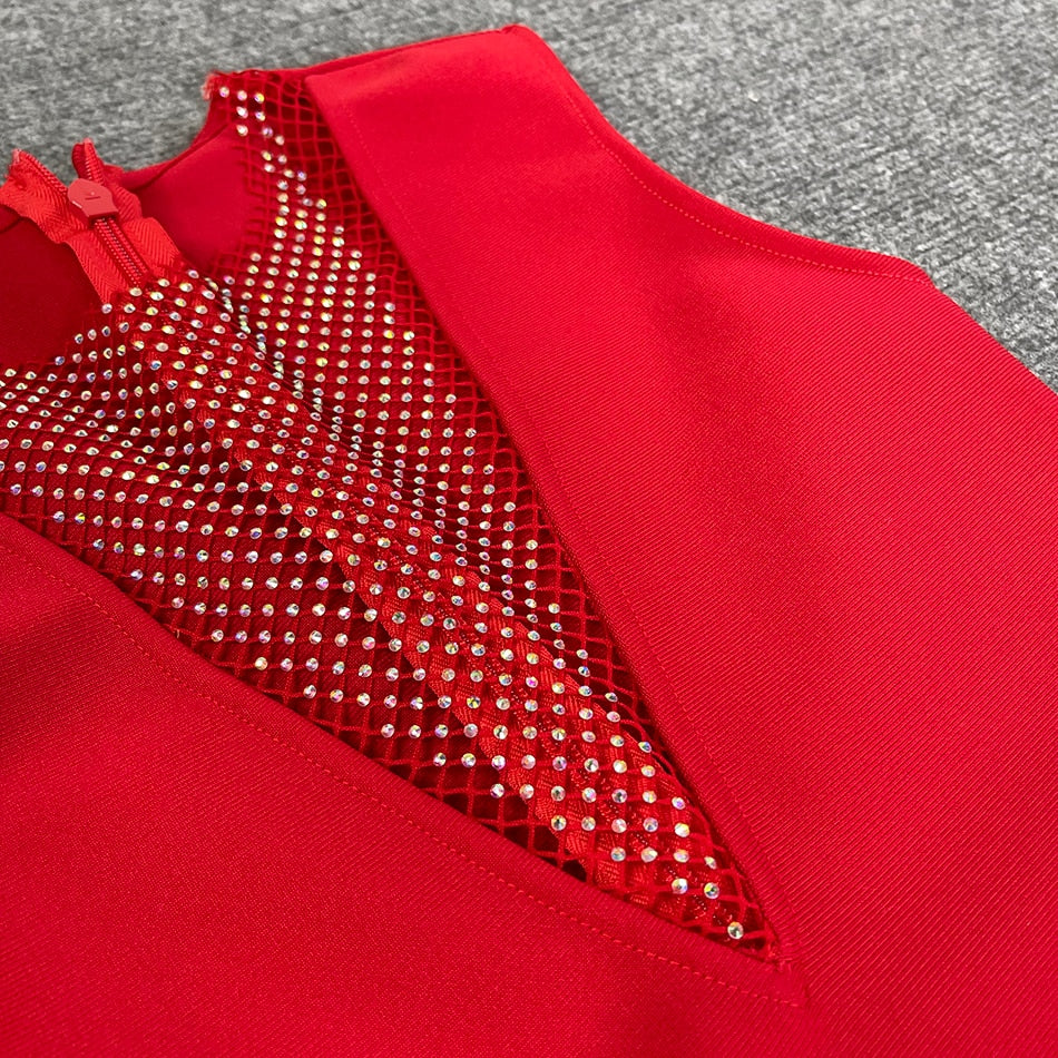 Elegant Dubai Bandage Dress with Sparkling Rhinestone Details