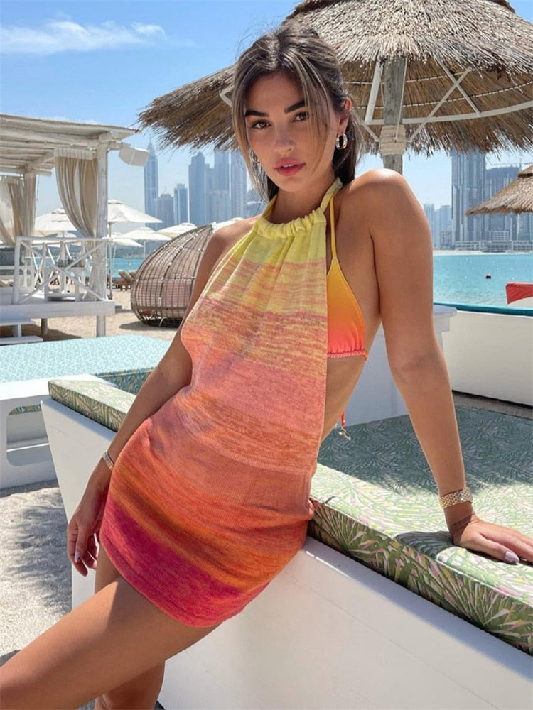 Chic Ember Halter Knit Dress with Sleek Fit