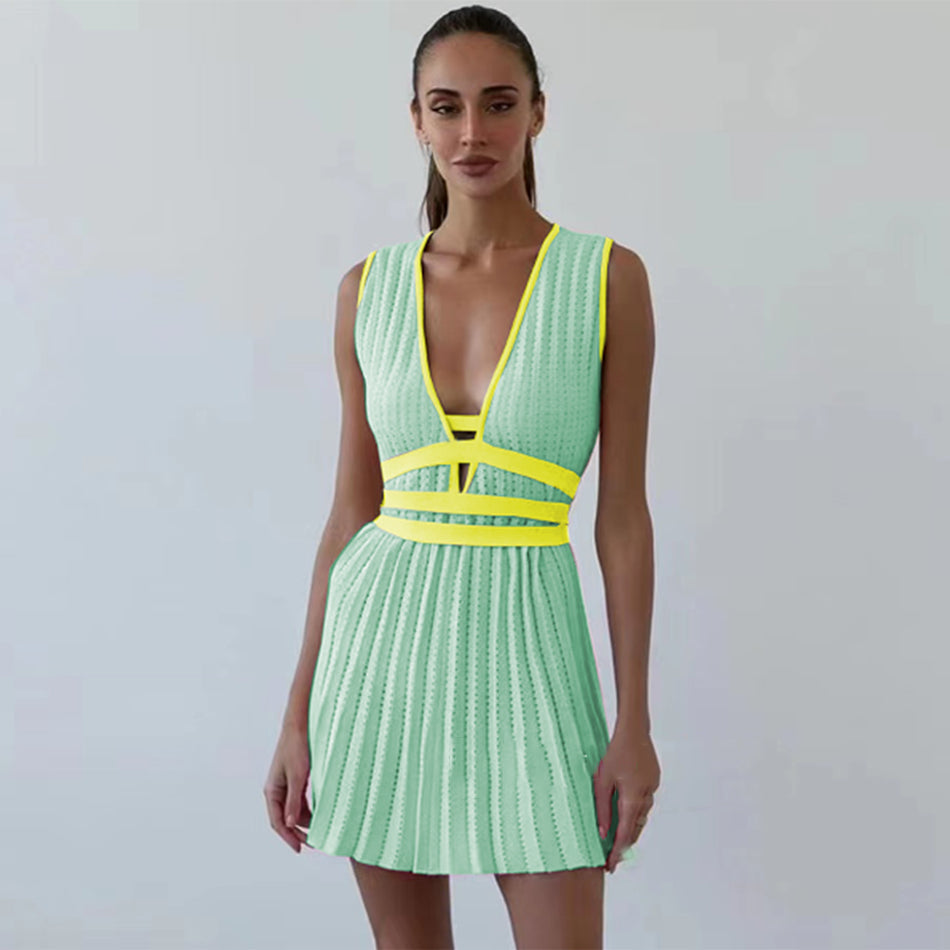 Charming Pleated Knit Dress with Soft Textured Finish
