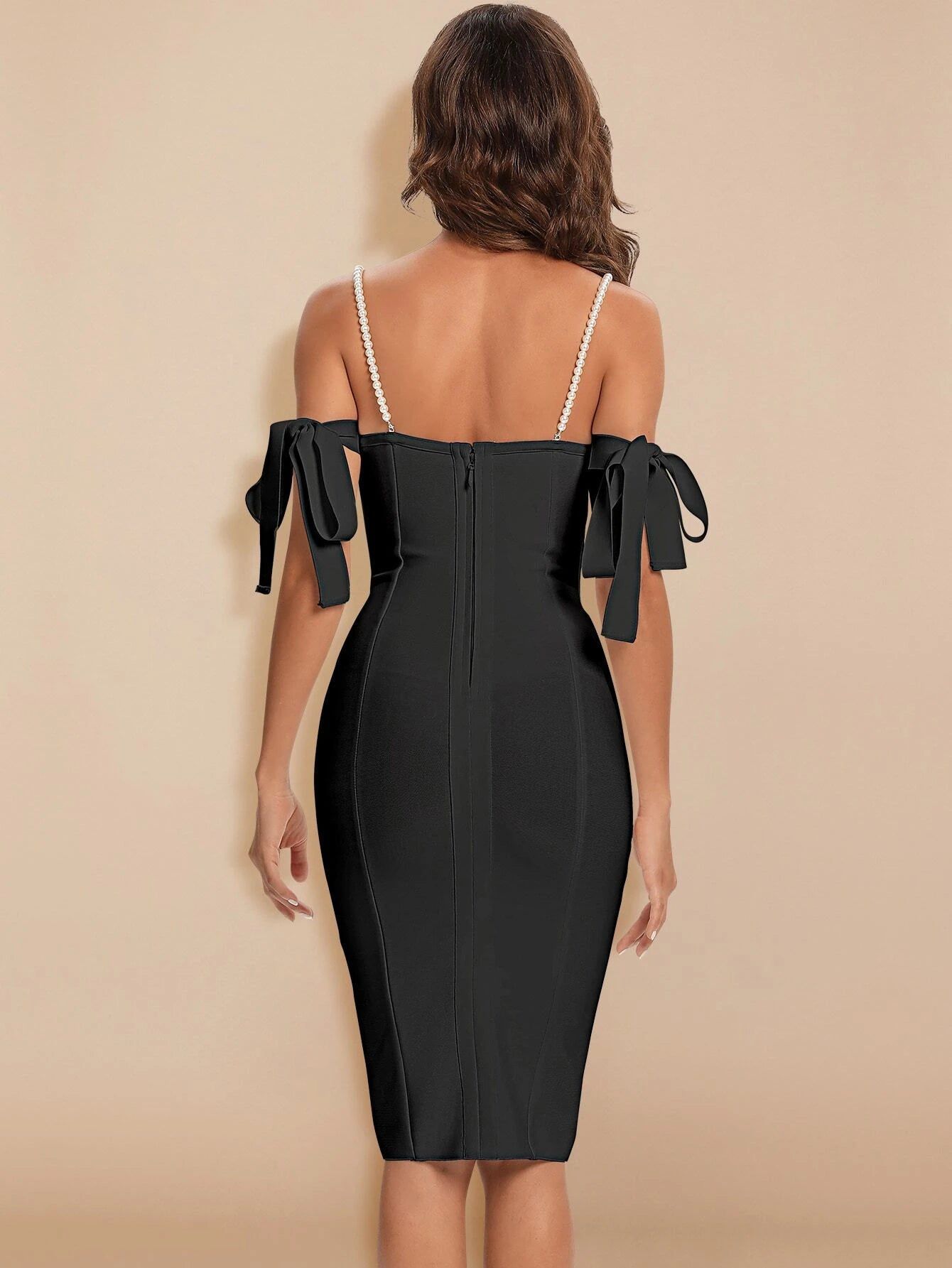 Elegant Jewel Bandage Dress with Dazzling Pearl Straps