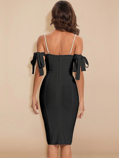 Elegant Jewel Bandage Dress with Dazzling Pearl Straps