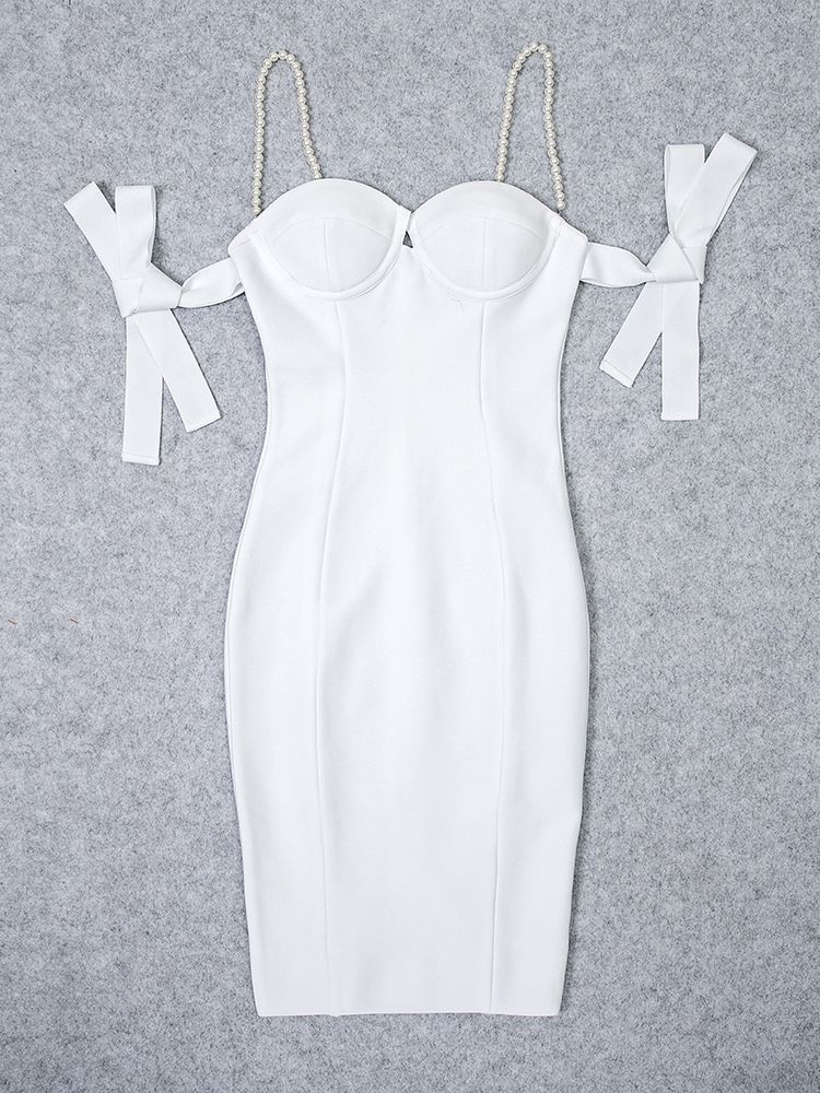 Jewel Bandage Dress with Pearl Straps