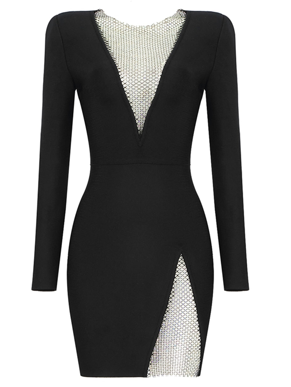 Layla Rhinestones Bandage Dress with Long Sleeves
