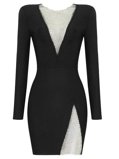 Layla Rhinestones Bandage Dress with Long Sleeves