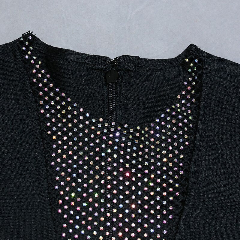 Layla Rhinestones Bandage Dress with Long Sleeves