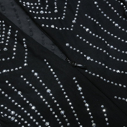Nathalie Mesh Rhinestone Feather Dress with Long Sleeves