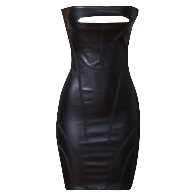 Rylee Vegan Leather Bandage Dress with Cut Out