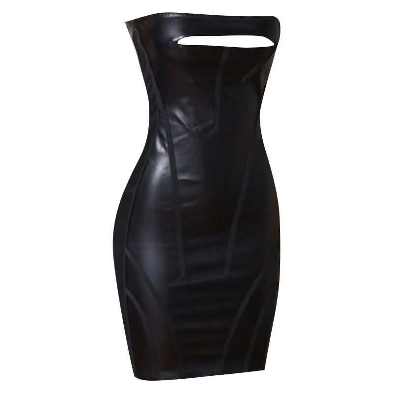 Rylee Vegan Leather Bandage Dress with Cut Out