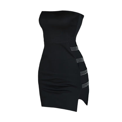 Strapless Cut Out Rhinestones Dress