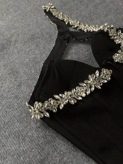 Sonia One Shoulder Rhinestone Bandage Dress - Rhinestone Detail
