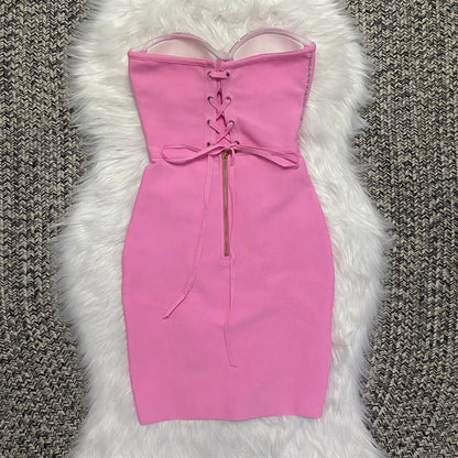 Xenia Bandage Dress with Laced Up Rhinestone Detail