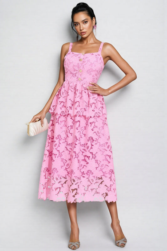 Waters Pink Lace Midi Dress