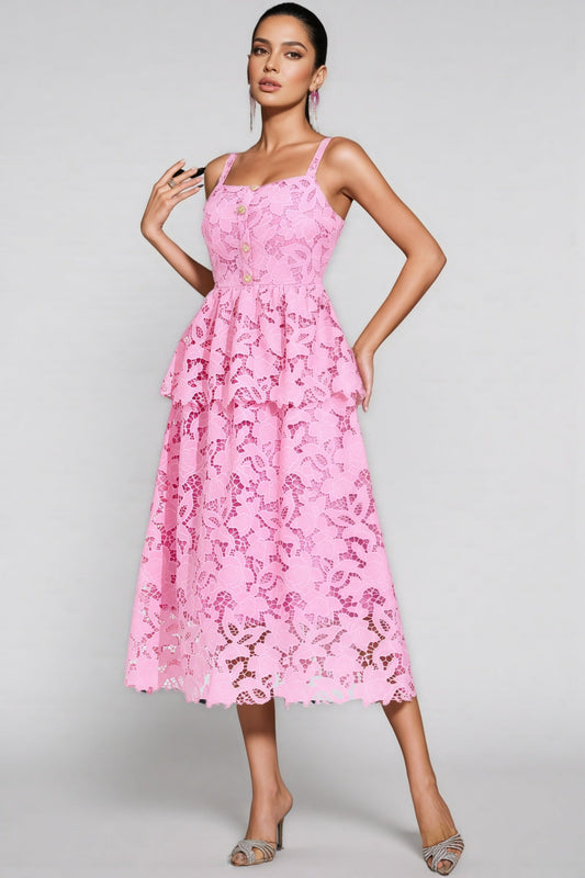 Waters Pink Lace Midi Dress