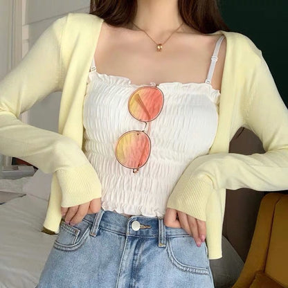 DressBetty - Sweet Bow Lace Off Shoulder Basic Knitted Top