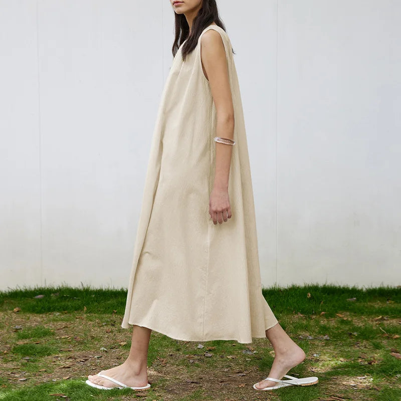FashionSierra-Casual  Sleeveless  Long  Vintage  O-neck  Oversize  Loose  Summer  Beach Boho Dress