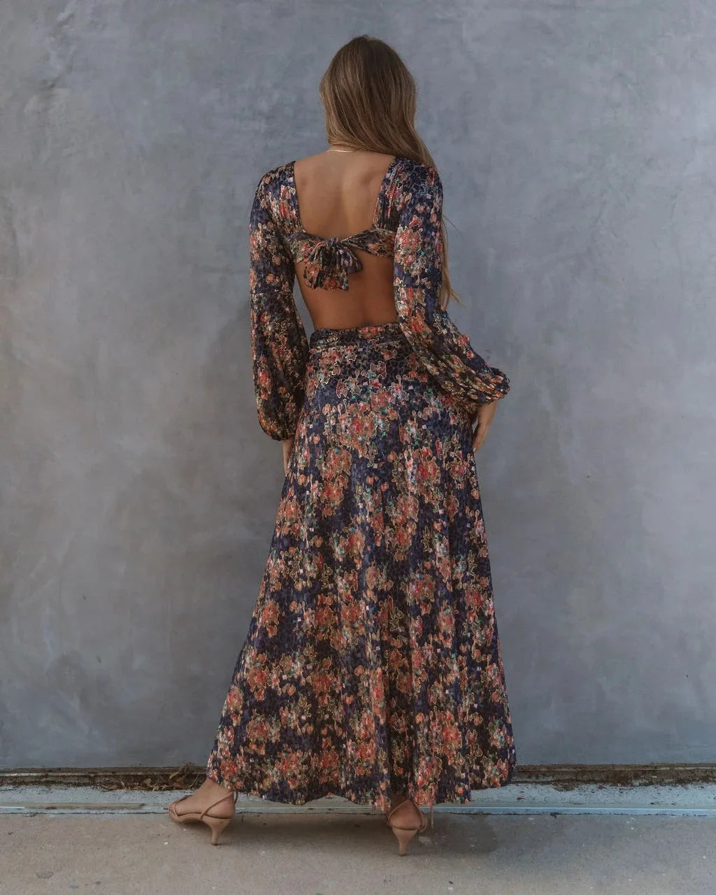 FashionSierra-Long Sleeve  Loose  Women  Vintage  Floral Print  Summer  2025  Beach Wear  High Waist  Backless  Vestidos  Boho Dress