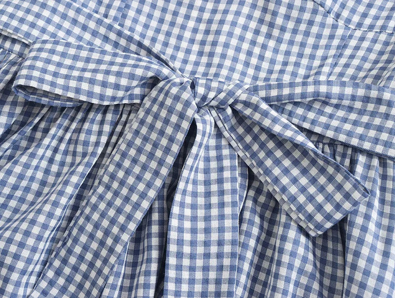 FashionSierra-Butterfly Sleeve Blue Plaid For Women Vintage Cotton Rayon Summer Long Party Ladies Vestidos 2025 Boho Dress