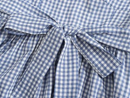 FashionSierra-Butterfly Sleeve Blue Plaid For Women Vintage Cotton Rayon Summer Long Party Ladies Vestidos 2025 Boho Dress