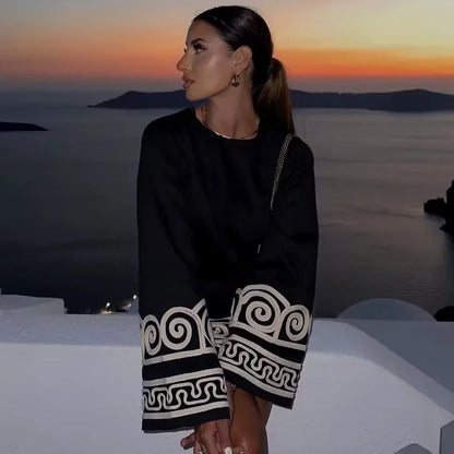 FashionSierra-Casual  Ethnic Embroidery  Loose  Women  Robe  Vintage  Flare Long Sleeve  Oversize  Autumn  Beach  Vestidos Boho Dress