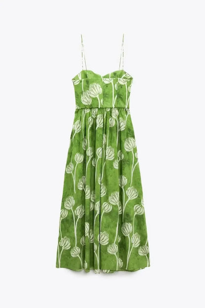 FashionSierra-Elegant  Floral Print  Women  Casual  High Waist  Sling  Autumn 2025  Beach Wear  Big Hem  Oversize Boho Dress