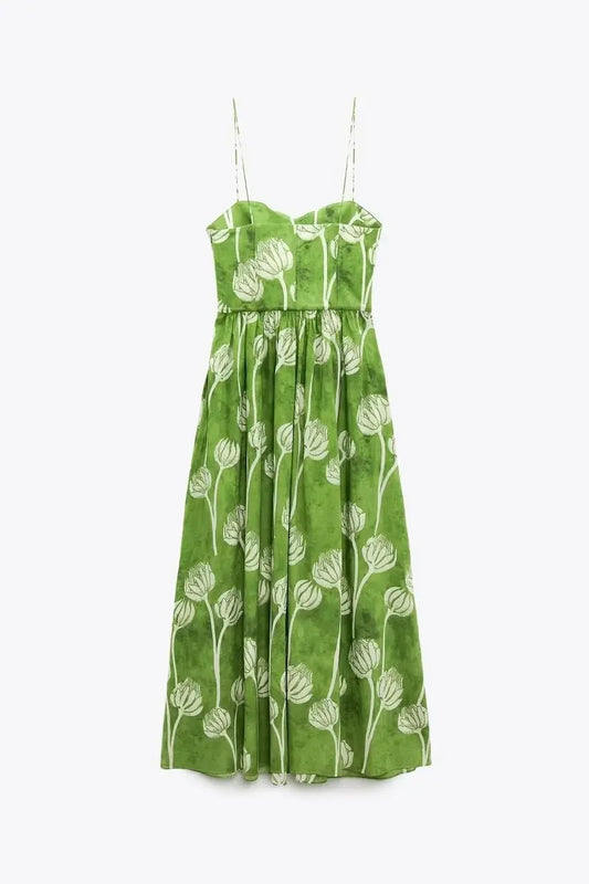 FashionSierra-Elegant  Floral Print  Women  Casual  High Waist  Sling  Autumn 2025  Beach Wear  Big Hem  Oversize Boho Dress