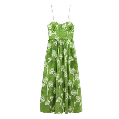 FashionSierra-Elegant  Floral Print  Women  Casual  High Waist  Sling  Autumn 2025  Beach Wear  Big Hem  Oversize Boho Dress