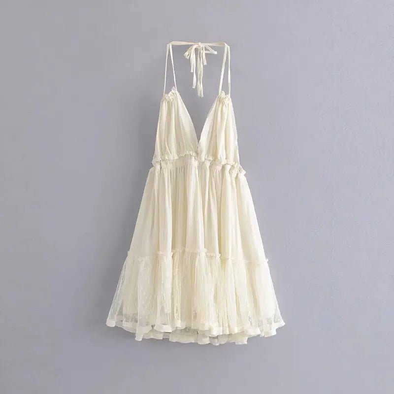FashionSierra-Gypsy  Summer  Sexy  Backless  Deep V-neck  Sleeveless  Strap  Beach Style  Mini Boho Dress