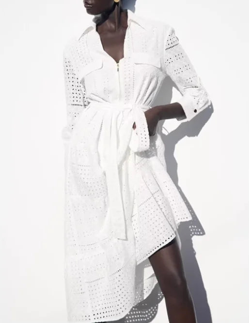 FashionSierra-Hollow Out  Cotton  Floral Embroidery  Lace  Casual  Long  Spring Autumn  Party Boho Dress