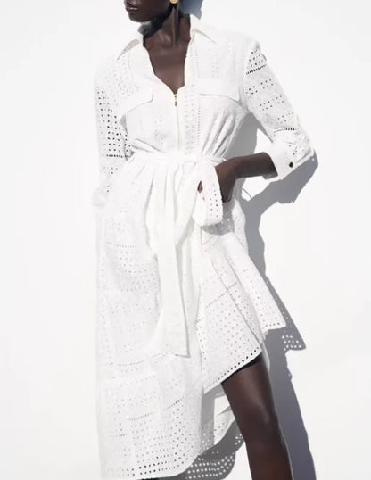 FashionSierra-Hollow Out  Cotton  Floral Embroidery  Lace  Casual  Long  Spring Autumn  Party Boho Dress