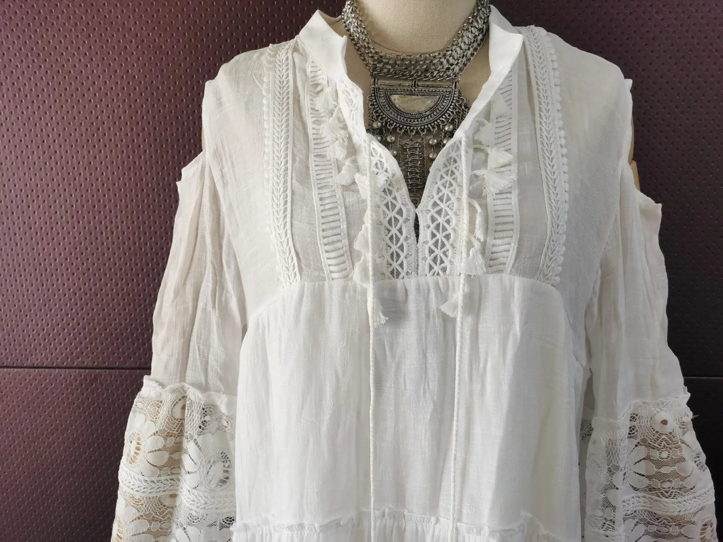 FashionSierra-Vintage  Long Sleeve  Mini  Women  Beach Wear  Deep V  Tassel  Summer  2025  Floral Embroidery  Lace  Vestidos Boho Dress