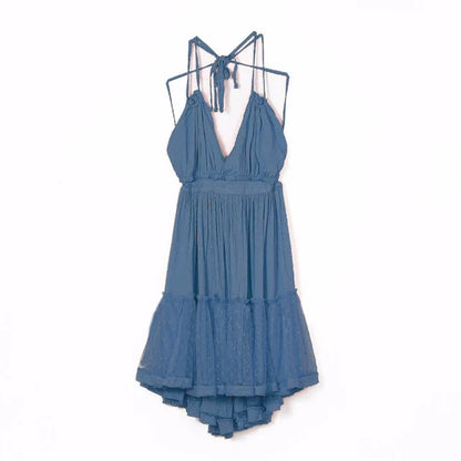 FashionSierra-Sexy  Deep V Neck  Sleeveless  Backless  Mini  Women  Summer  Beach  Lace  Vestidos  2025  Boho Dress