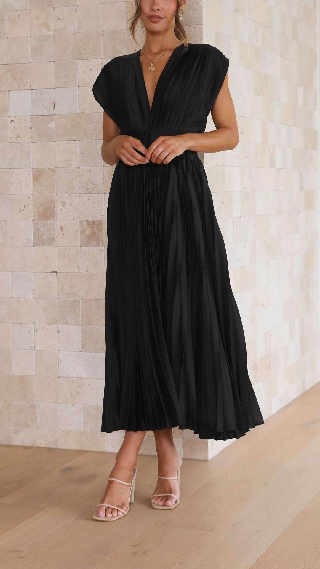 Vestido largo informal con escote en V y lazo en la espalda para mujer | Ideal para primavera/verano