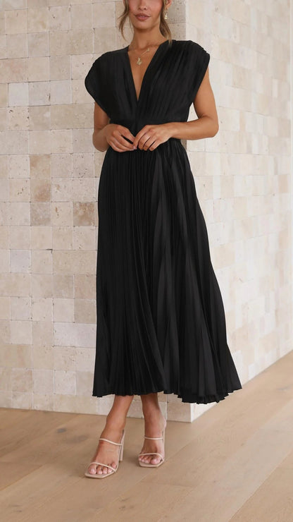 Vestido largo informal con escote en V y lazo en la espalda para mujer | Ideal para primavera/verano
