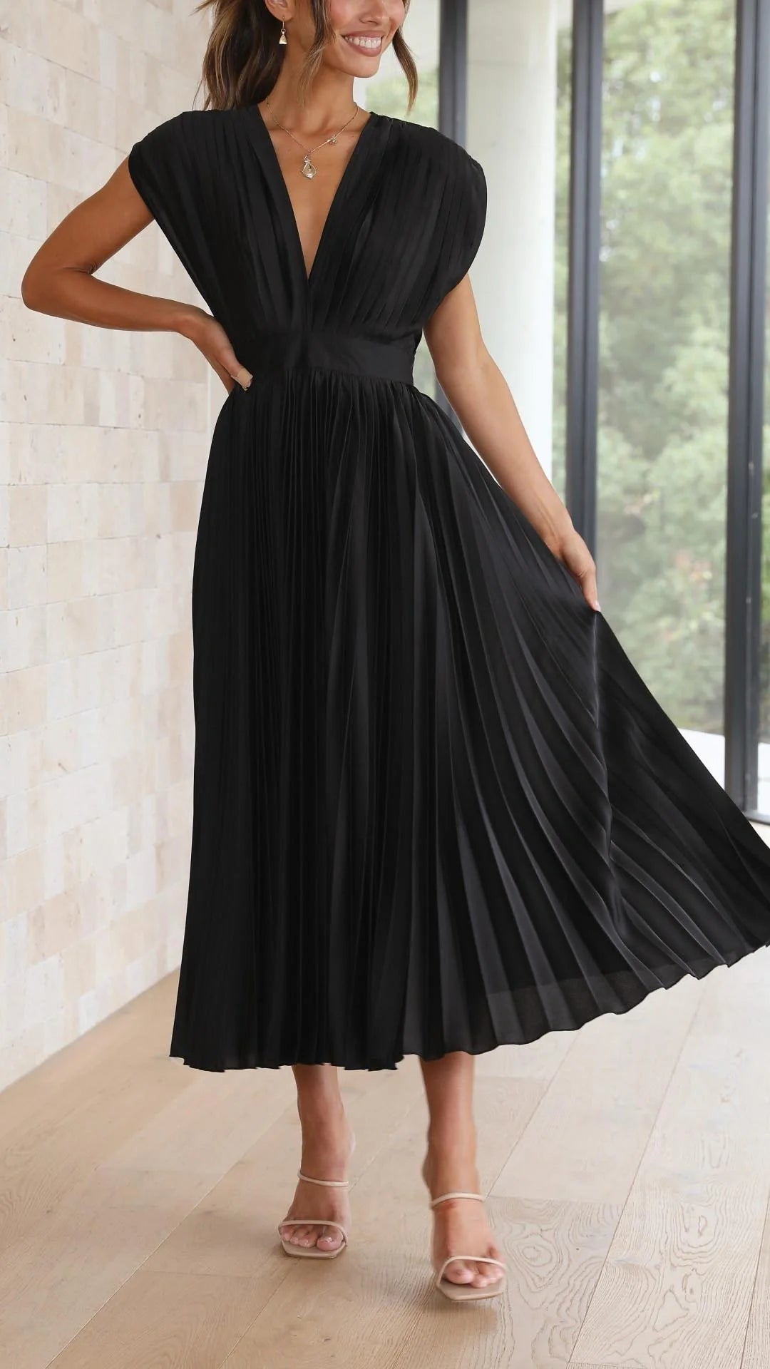 Vestido largo informal con escote en V y lazo en la espalda para mujer | Ideal para primavera/verano