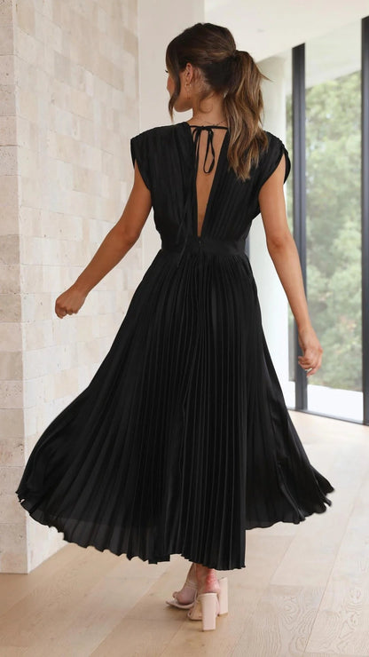 Vestido largo informal con escote en V y lazo en la espalda para mujer | Ideal para primavera/verano