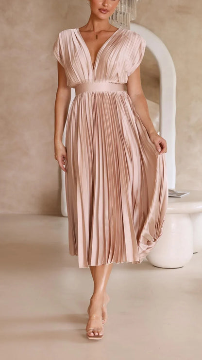 Vestido largo informal con escote en V y lazo en la espalda para mujer | Ideal para primavera/verano