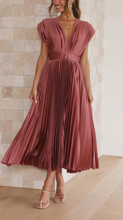 Vestido largo informal con escote en V y lazo en la espalda para mujer | Ideal para primavera/verano