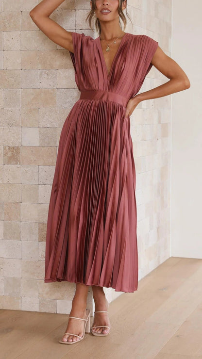 Vestido largo informal con escote en V y lazo en la espalda para mujer | Ideal para primavera/verano