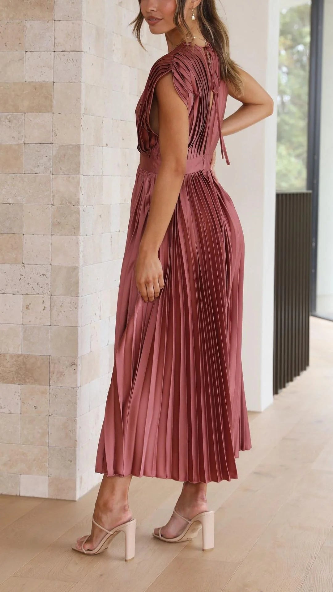 Vestido largo informal con escote en V y lazo en la espalda para mujer | Ideal para primavera/verano
