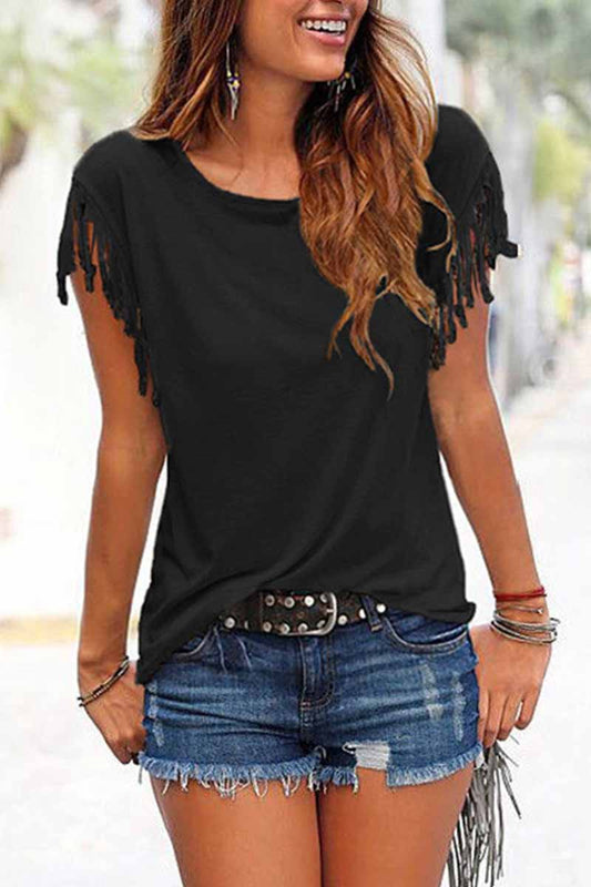 Short-sleeve Loose Tassel T-shirt(3 Colors)