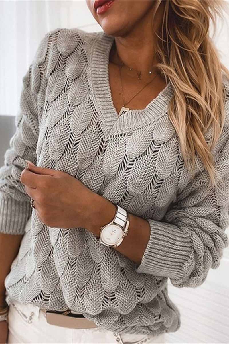 Loose V-neck Feather Solid Color Sweater(5 Colors)