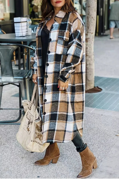 Lapel Plaid Coat Tops