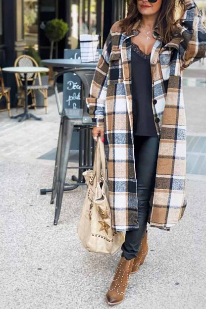 Lapel Plaid Coat Tops